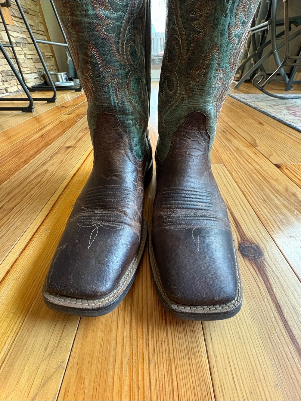 Ariat Brown Leather Western Boots with Teal Embroidered Shaft - Picture 2 of 6